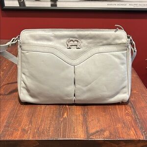 Etienne Aigner Light Gray Leather Shoulder Bag with Silver Hardware